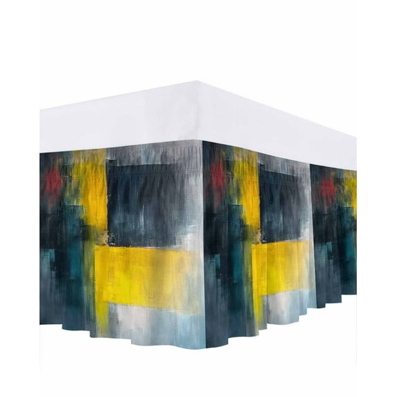 Abstract Color Block Bed Skirt King Size 16" Drop Yellow Block Gradient Black Ruffled Wrap Around Bed Skirts Adjustable Elastic Bedskirt Dust Ruffle for King Size Bed