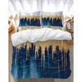 thumbnail image 1 of Abstract Color Block Bedding Duvet Cover Set Queen Size 4 Pieces Blue Block Gradient Gold Modern Bedding Set with Zipper Closure, 1 Comforter Cover 90x90 Inches 1 Flat Sheet & 2 Pillow Cases, 1 of 9
