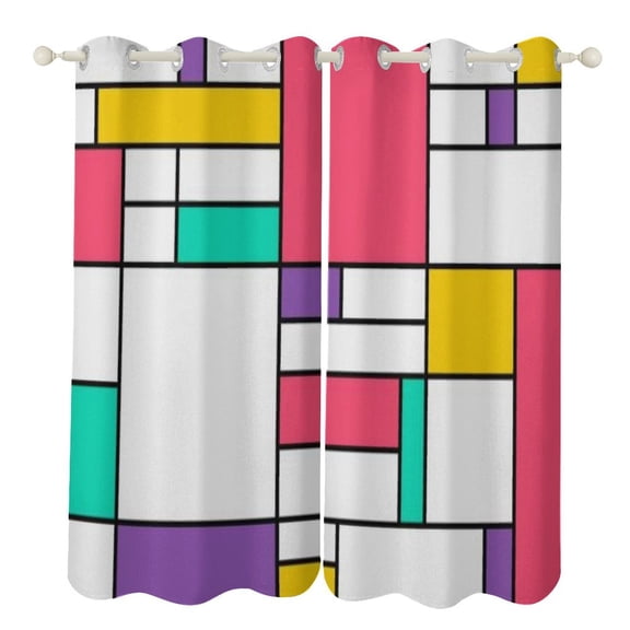 Abstract Color Block Blackout Window Curtains for Bedroom Living Room Kicthen High Shading 2 Panels
