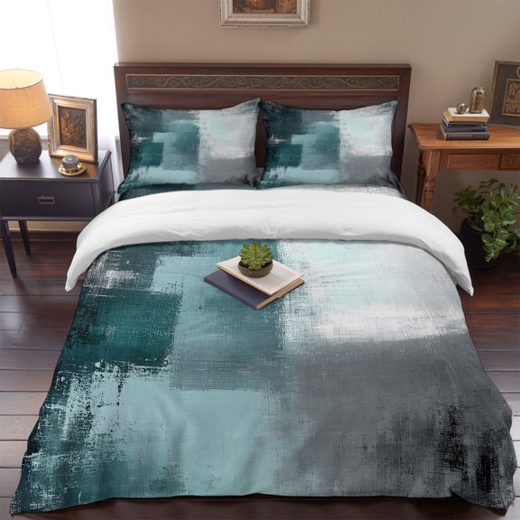 Abstract Color Block Bronze Gray Queen Size Bed Set,Shabby Graffiti Texture Bedding for All Seasons,4 Pcs Bed Set,1 Quiltcover (90"x90"),1 Sheet (90"x102"),2 Pillowcases (20"x30")