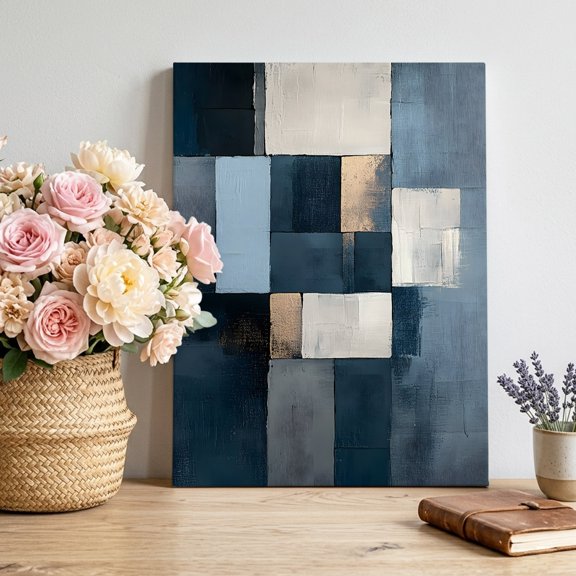Abstract Color Block Canvas Wall Art for Living Room, Grey Blue Brown Oil Painting Style Poster Print Painting for Bedroom Office Home Decoration Wall Pictures Prepare To Hang 8"x10"
