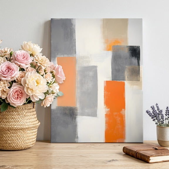 Abstract Color Block Canvas Wall Art for Living Room, Grey Orange Impressionist Modern Poster Print Painting for Bedroom Office Home Decoration Wall Pictures Prepare To Hang 22"x28"