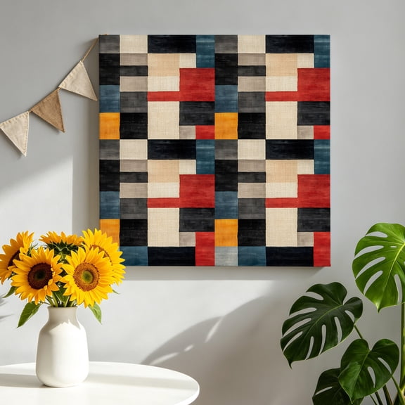 Abstract Color Block Canvas Wall Art, Orange Black White Red Geometric Pictures Wall Decor Wooden Framed Artwork Art Prints for Living Room Hallway Bedroom Office 8"x8"