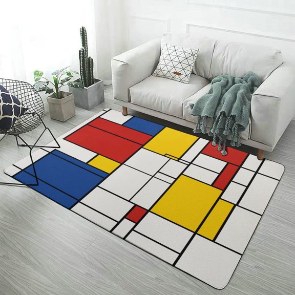 Abstract Color Block Carpet Soft Comfy Rug for Home Living Room Bedroom Area Rug Non-slip Doormat Decor