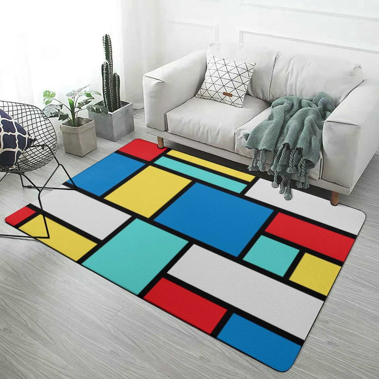 Abstract Color Block Carpet Style Living Room Bedroom Rug Modern 3d ...