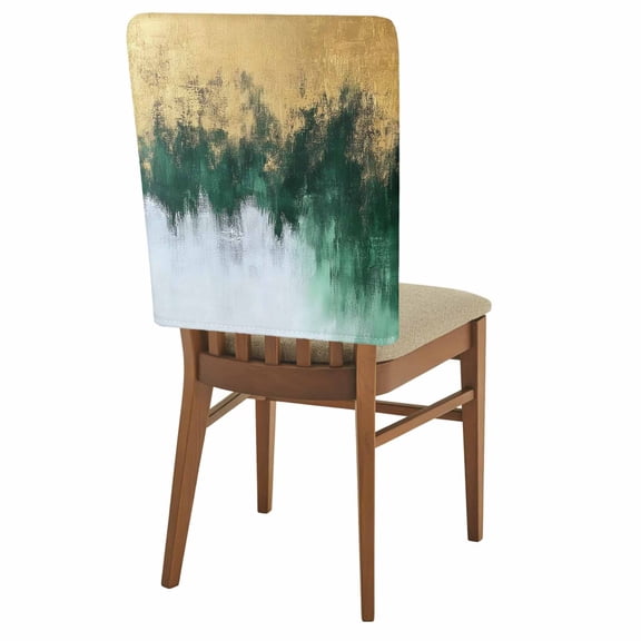 Abstract Color Block Chair Back Covers Set of 1, Gradient Gold Green Impressionist Stretch Dining Chair Back Slipcovers Removable Seat Cover for Kitchen Restaurant Hotel Cafe