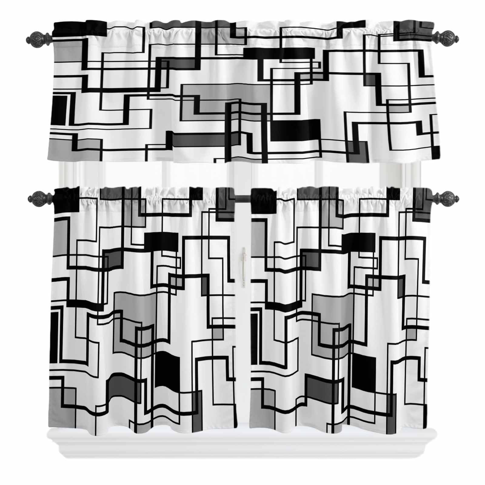 Abstract Color Block Curtain Valances Set Black Gray Rectangular ...