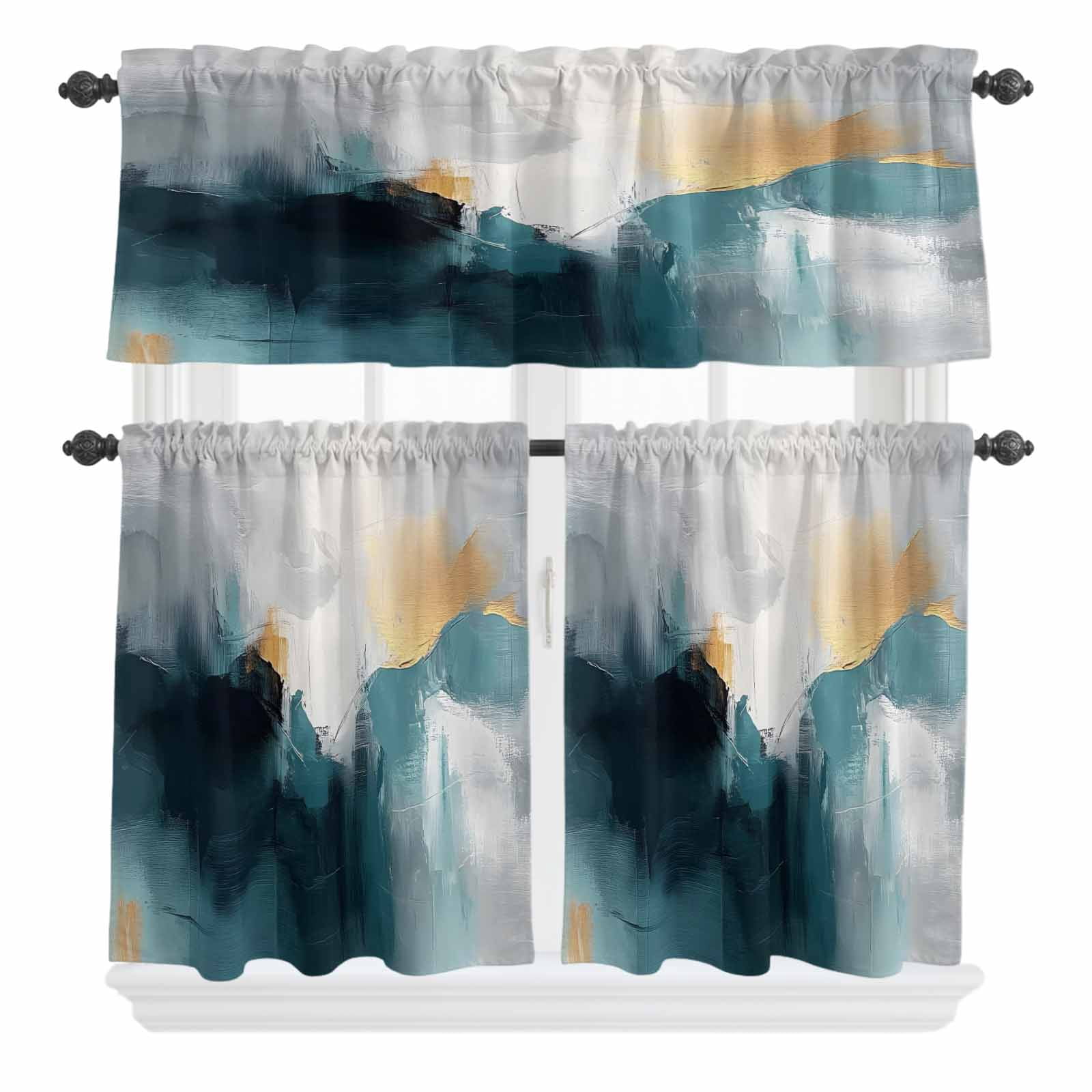 Abstract Color Block Curtain Valances Set Gradient Blue Grey Black ...