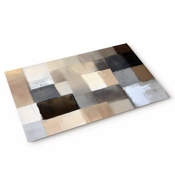 Abstract Color Block Door Mat Geometric Beige Brown Modern Style Non ...