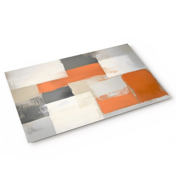 Abstract Color Block Door Mat Orange Grey Modern Impressionist Non Slip Absorbent Entrance Mat Washable Low Profile Indoor Doormat for Front Door Entryway Entry 16"x24"