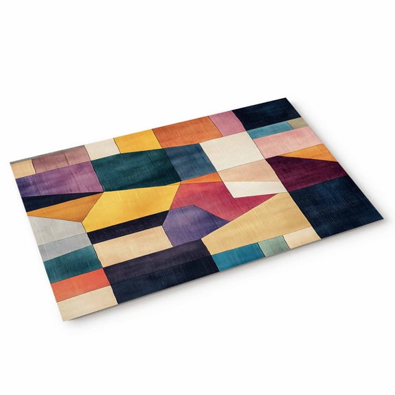 Abstract Color Block Door Mat Vintage Colorful Geometric Modern Non Slip Absorbent Entrance Mat Washable Low Profile Indoor Doormat for Front Door Entryway Entry 16"x24"
