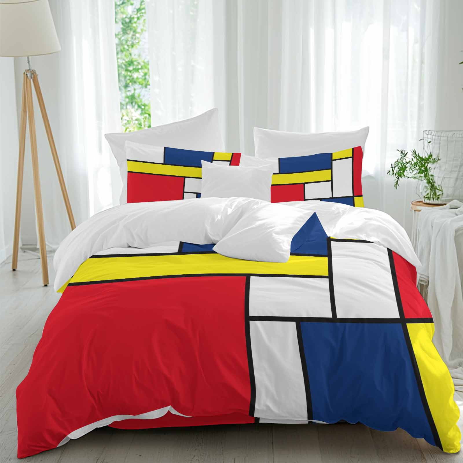 Abstract Color Block Duvet Cover Set King Size, Yellow Red Blue ...