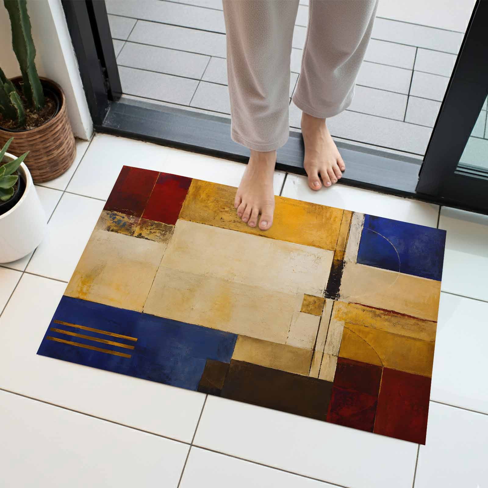 Abstract Color Block Indoor Door Mat 20x31.5 Inch Modern Yellow Blue ...