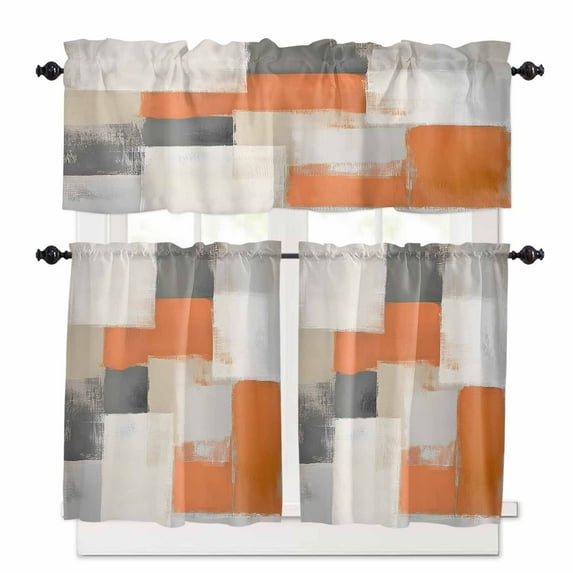 Abstract Color Block Kitchen Curtains Valance and Tier Set Orange Grey ...
