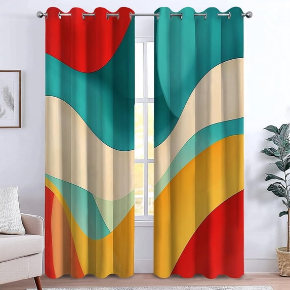 Abstract Color Block Line Blackout Curtains, Modern Geometric Grommet ...