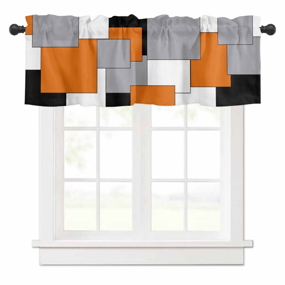 Abstract Color Block Orange Grey White Curtain Valances,Small Window Treatment for Kitchen Living Room Bathroom Bedroom,42" x 18"