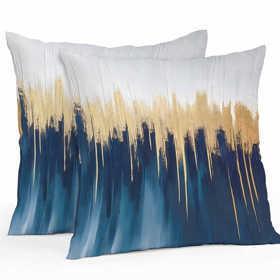 Abstract Color Block Outdoor Pillow Covers Pack of 2 Blue Block Gradient Gold Modern Waterproof Throw Pillow Covers Decorative Cushion Cases for Patio Garden Tent Balcony Couch 18x18 inch