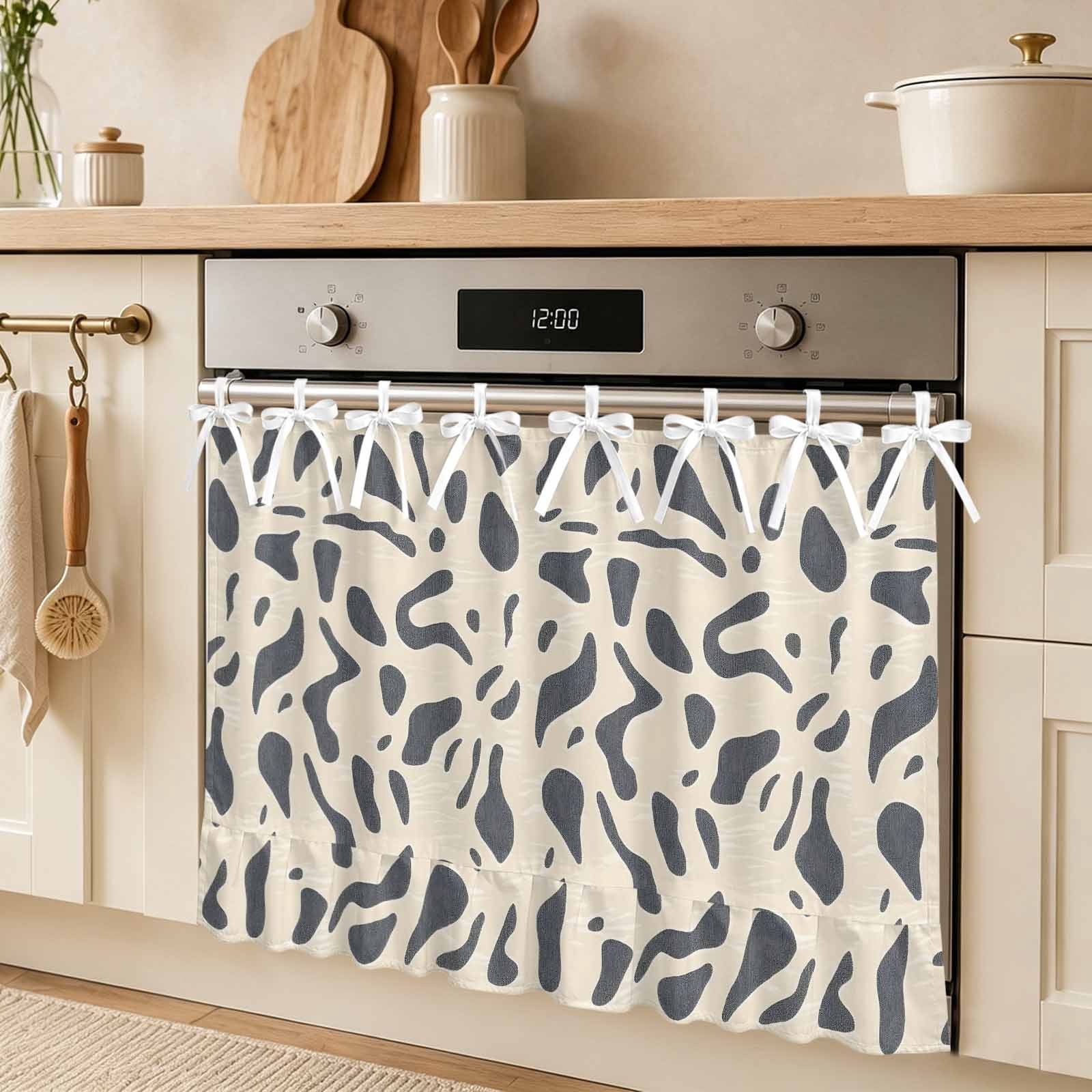 Abstract Color Block Oven Skirt Curtain Modern Gary Beige Line Tie Top abstract-color-block-oven-skirt-curtain-modern-gary-beige-line-tie-top