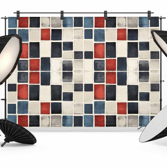 Abstract Color Block Photography Backdrop 12x8FT, Black White Red Geometric Art Deco Photo Backdrops, Background for Photography Studio Photo Studio Background, Back Drop for Photoshoot