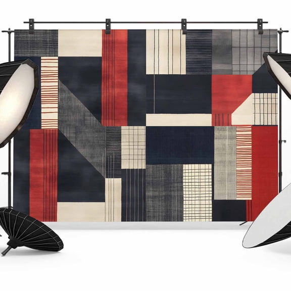Abstract Color Block Photography Backdrop 7x5FT, Gray White Geometric Black Striped Photo Backdrops, Background for Photography Studio Photo Studio Background, Back Drop for Photoshoot
