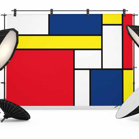Abstract Color Block Photography Backdrop 7x5FT, Yellow Red Blue Rectangular Geometric Modern Photo Backdrops, Background for Photography Studio Photo Studio Background, Back Drop for Photoshoot