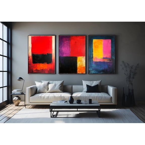 Abstract Color Block Print Mid Century Modern Art Set 3 Unframed Paper Print 8x12
