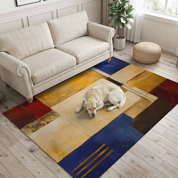 Abstract Color Block Runner Rug Non Slip 2.7x5 Modern Yellow Blue Red ...