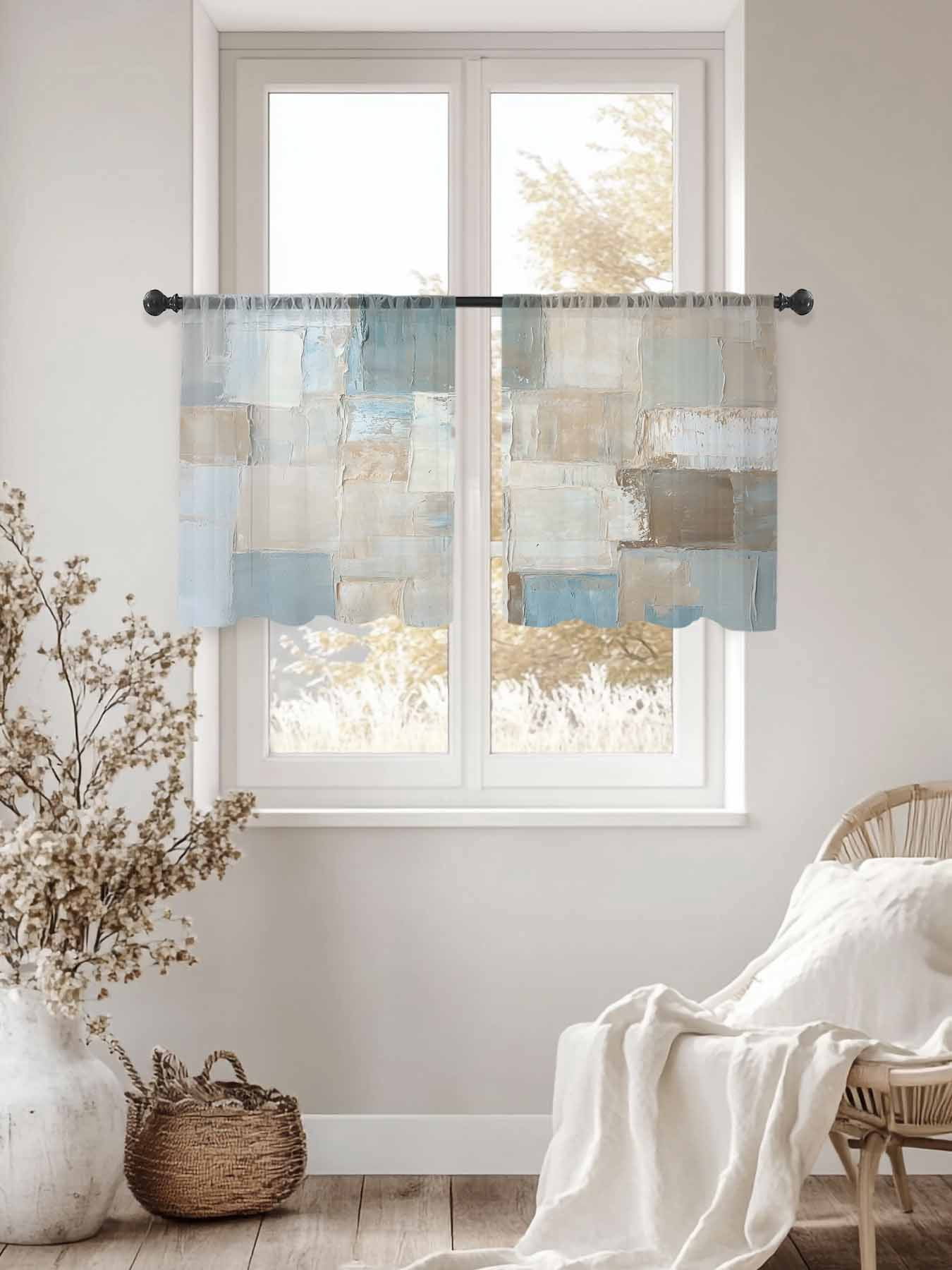 Abstract Color Block Sheer Curtains 54Inches Long 2 Panels, Semi Sheer ...