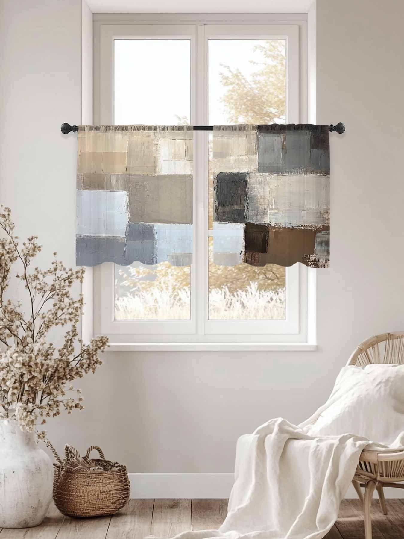 Abstract Color Block Sheer Curtains 54Inches Long 2 Panels, Semi Sheer ...