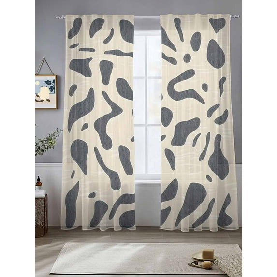 Abstract Color Block Sheer Curtains 84 Inches Long 2 Panels Modern Gary Beige Line Light Filtering Semi Sheer Window Curtains Drapes for Bedroom Living Room 52"x84"