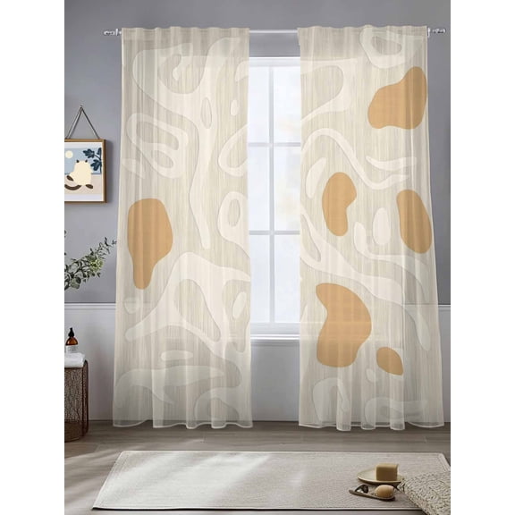 Abstract Color Block Sheer Curtains 96 Inches Long 2 Panels Modernism Orange Beige Line Light Filtering Semi Sheer Window Curtains Drapes for Bedroom Living Room 52"x96"