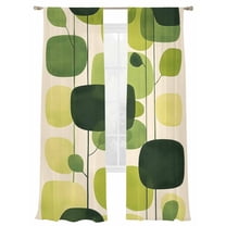 Abstract Color Block Sheer Curtains for Living Room Bedroom, Light-filtering Sheer Curtain, Green Theme Geometric Impressionist Rod Pocket Voile Window Treatment Drapes, 52’’Wx84’’L, 2 Panels Set