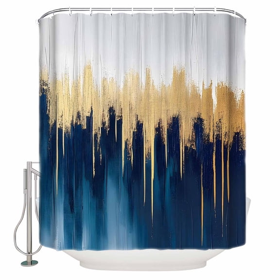 Abstract Color Block Shower Curtain, 72" x 72", Blue Block Gradient Gold Modern Waterproof Bathroom Curtain Washable Shower Curtain Set with 12 Hooks