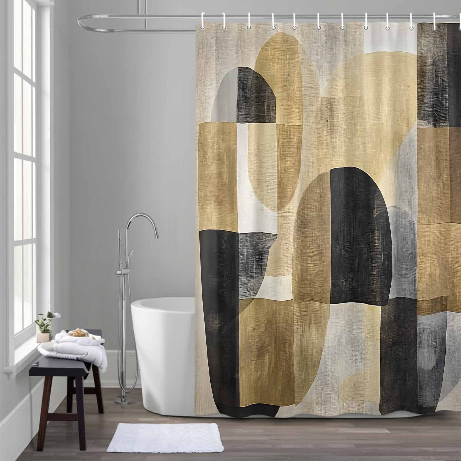 Abstract Color Block Shower Curtain for Bathroom Decor, Brown Grey Oil ...