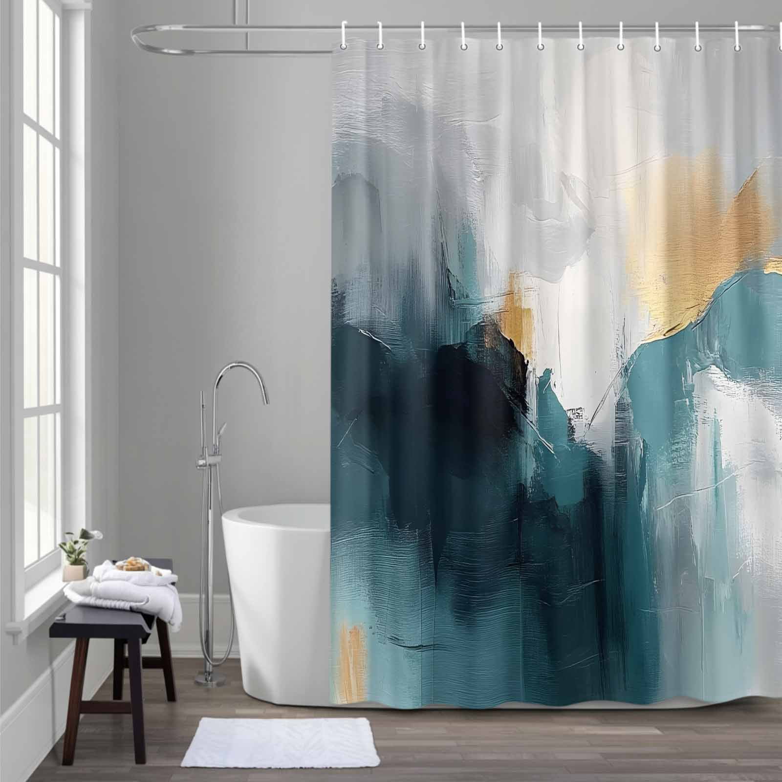 Abstract Color Block Shower Curtain for Bathroom Decor, Gradient Blue ...