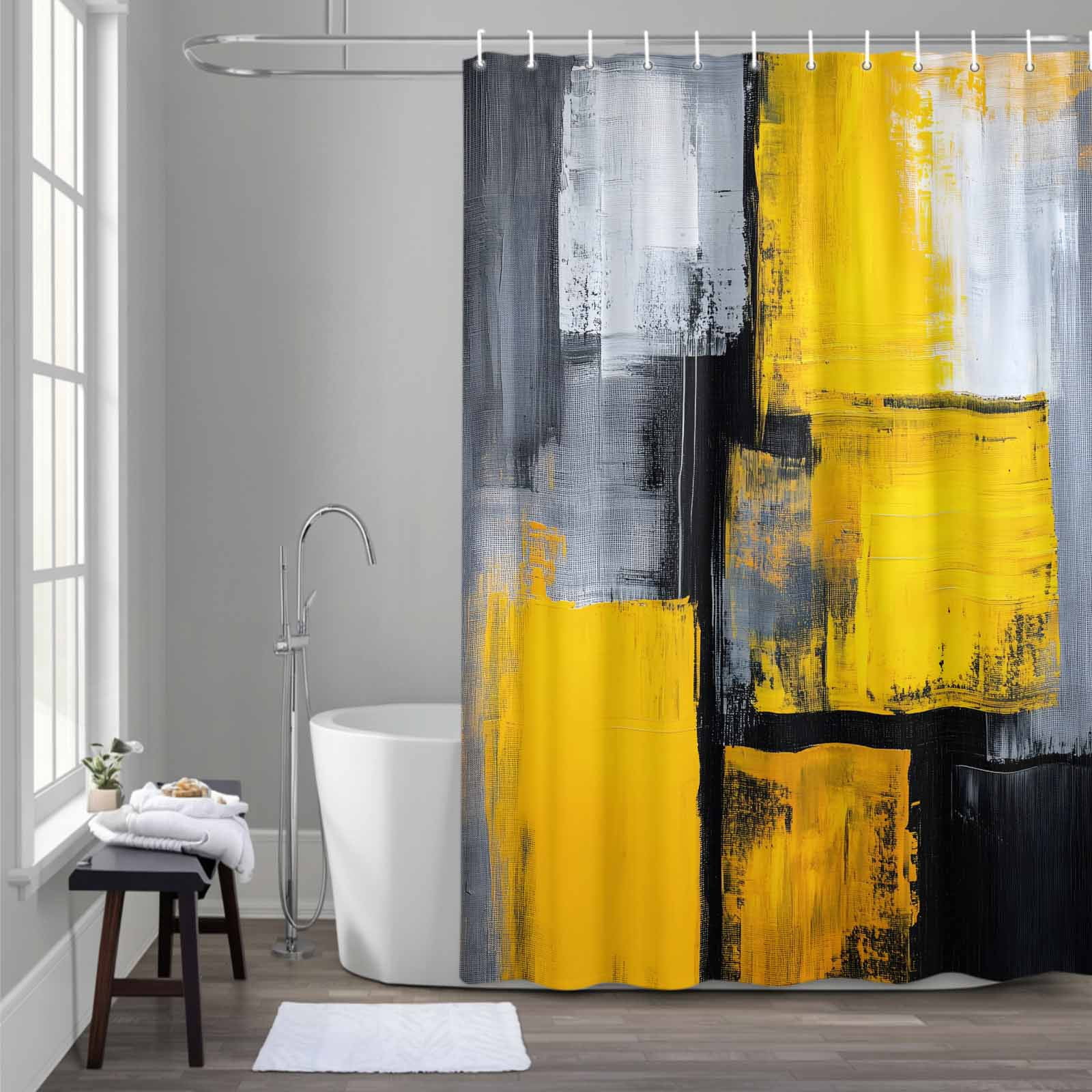 Abstract Color Block Shower Curtain for Bathroom Decor, Yellow Block ...