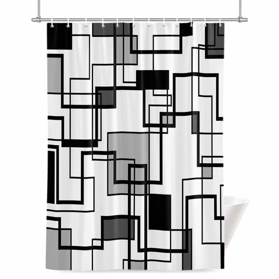 Abstract Color Block Shower Curtain, Black Gray Rectangular Geometric Modern Waterproof Shower Curtain Set with 12 Hooks Lightweight Bath Curtains Fabric Bathroom Decor 48x72 Inches