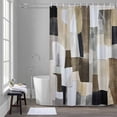 thumbnail image 1 of Abstract Color Block Shower Curtain for Bathroom Decor, Brown White Geometric Modern Art Waterproof Fabric Shower Curtain, 48"x72" Set with 12 Hooks, 1 of 9
