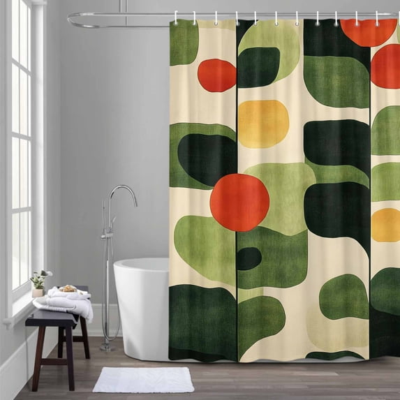 Abstract Color Block Shower Curtain for Bathroom Decor, Green Curves Leaf Modernism Waterproof Fabric Shower Curtain, 72"x96" Set with 12 Hooks