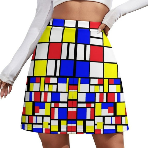 Abstract Color Block Skirt Womens Leaf Print Vintage Mini Skirts Summer Streetwear High-wa