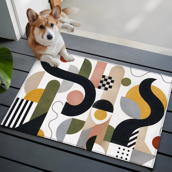 Abstract Color Block Small Area Rugs 2x3 Modern Black Pink Green Circle Arch Forms Entryway Rugs Washable Door Mat, Low-Profile Area Rugs Non Slip Floor Carpet for Living Room Bedroom Home Office