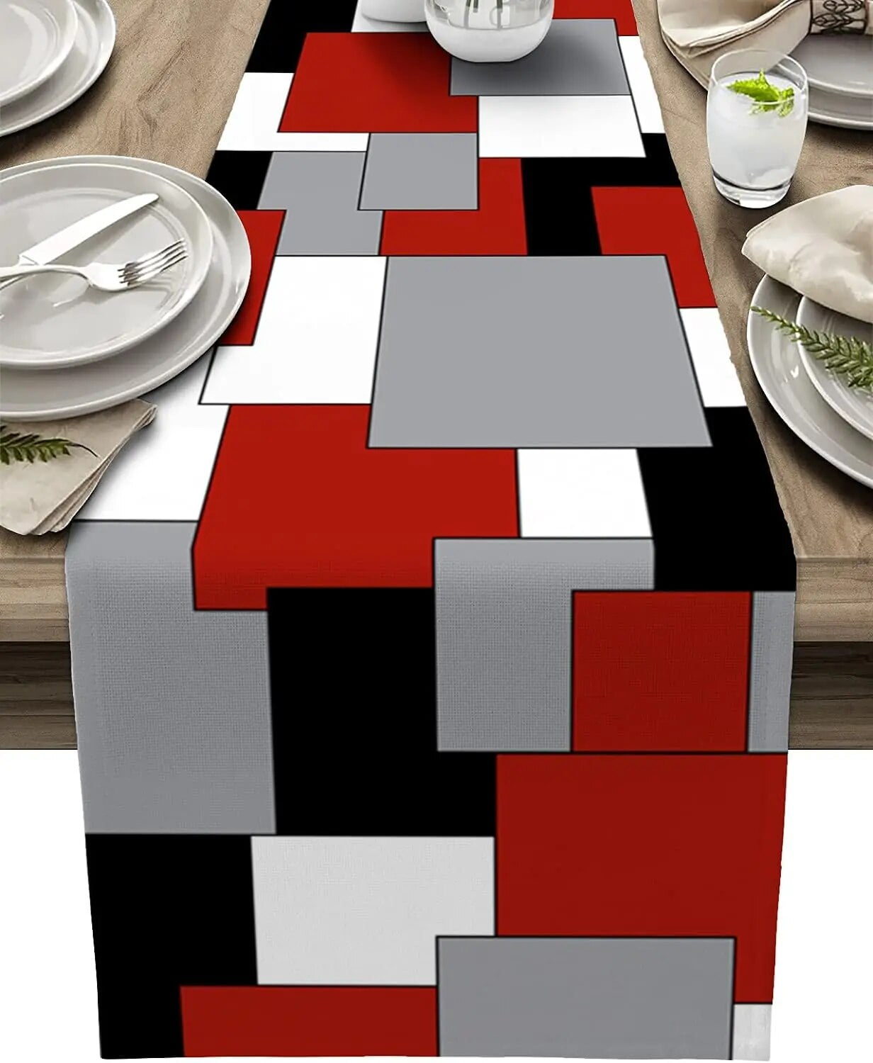 Abstract Color Block Splice Linen Table Runners Dresser Scarves Table