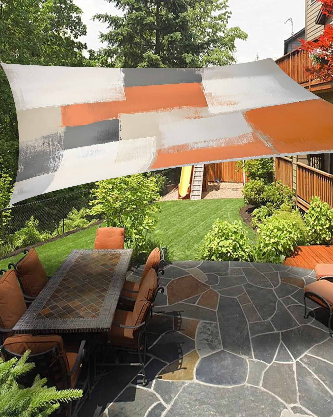 Abstract Color Block Sun Shade Sail 6.5'X10' Orange Grey Modern ...