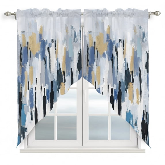 Abstract Color Block Swag Curtain Valance for Window 2 Panels Blue Gold ...