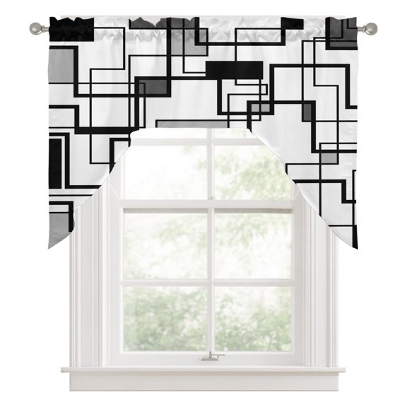 Abstract Color Block Swag Valance for Windows, Black Gray Rectangular Geometric Modern Swag Curtains Valances for Small Window Treatment Rod Pocket for Kitchen Bathroom 1 Panel 56x36in
