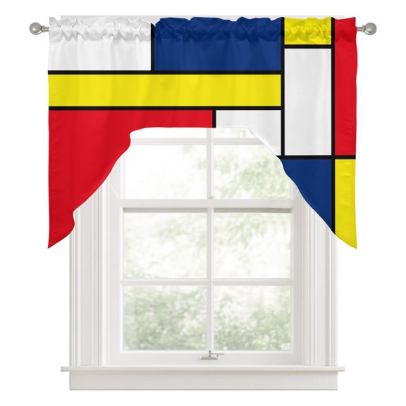 Abstract Color Block Swag Valance for Windows, Yellow Red Blue Rectangular Geometric Modern Swag Curtains Valances for Small Window Treatment Rod Pocket for Kitchen Bathroom 1 Panel 56x36in