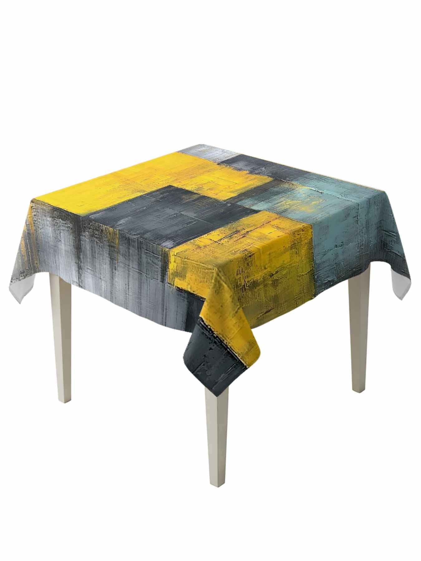 Abstract Color Block Table Cloth 54x54 Inch Square, Yellow Block ...