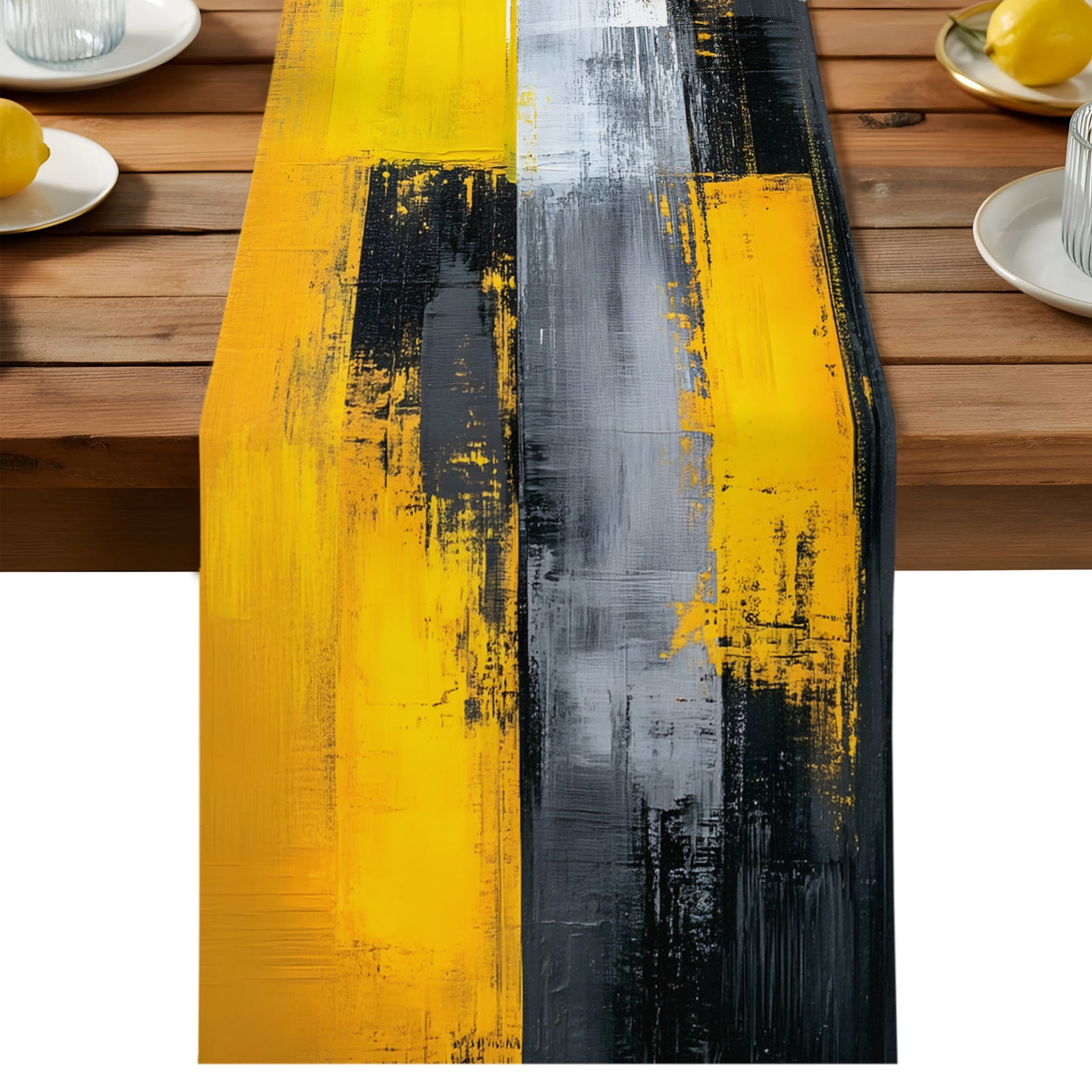 Abstract Color Block Table Runner, Yellow Block Gradient Gray Modern ...