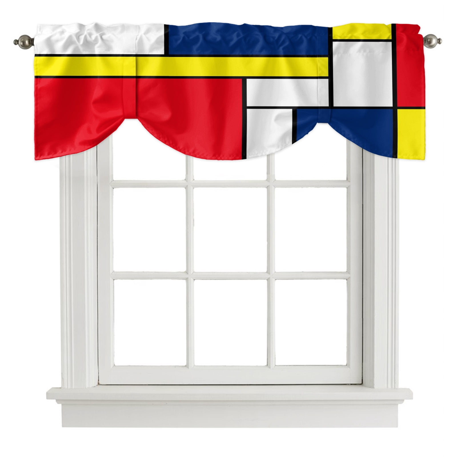 Abstract Color Block Tie Up Valance Curtains Yellow Red Blue ...