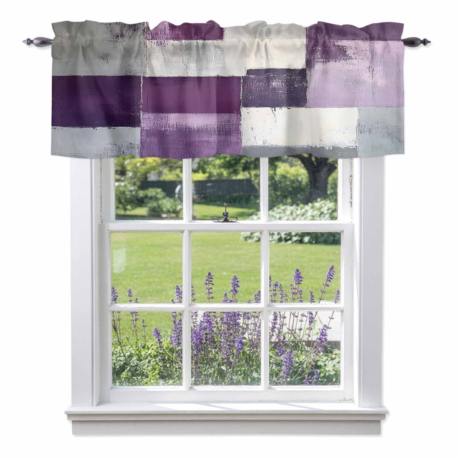 Abstract Color Block Valance Curtain Purple Block Oil Painting Gradient ...